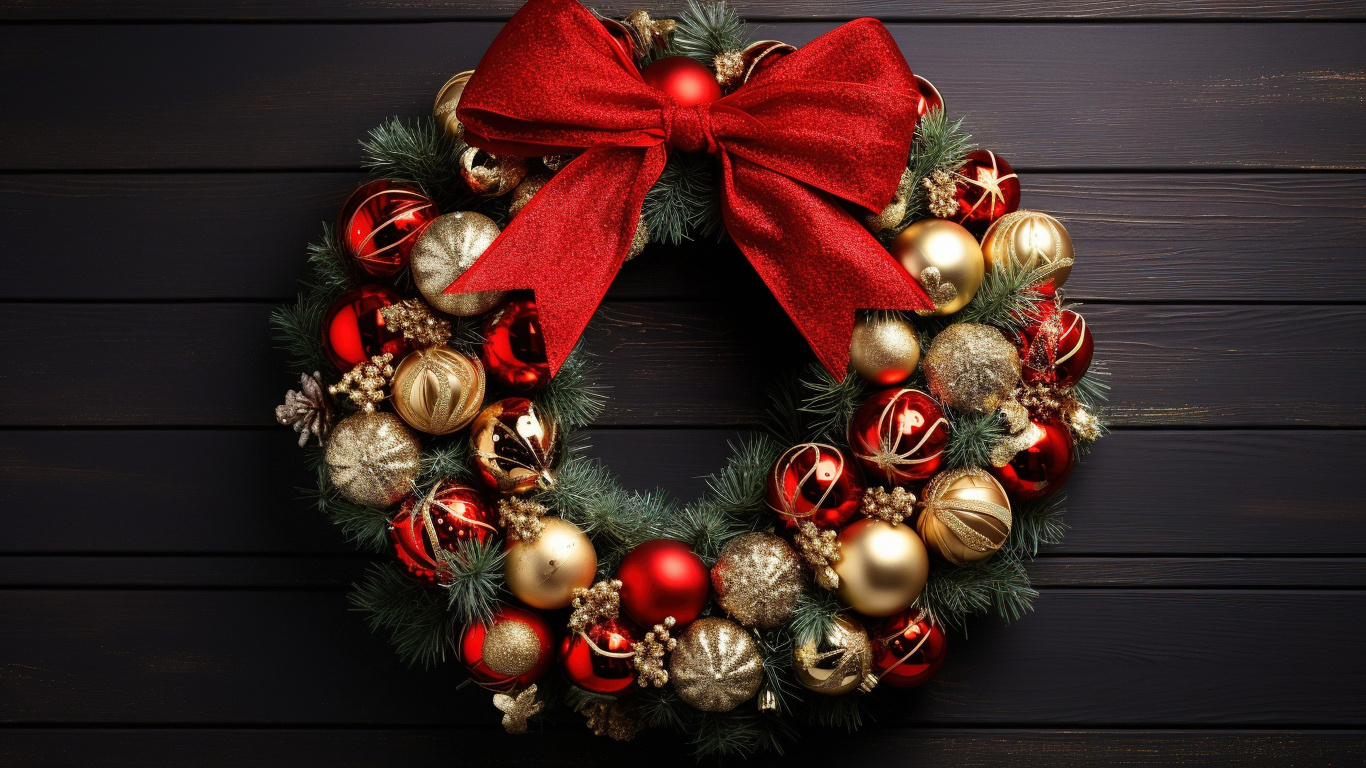 Рождественский венок с красным бантом