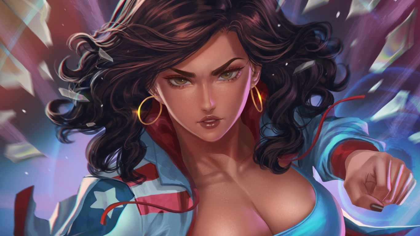 Фантастическая нарисованная девушка супергерой