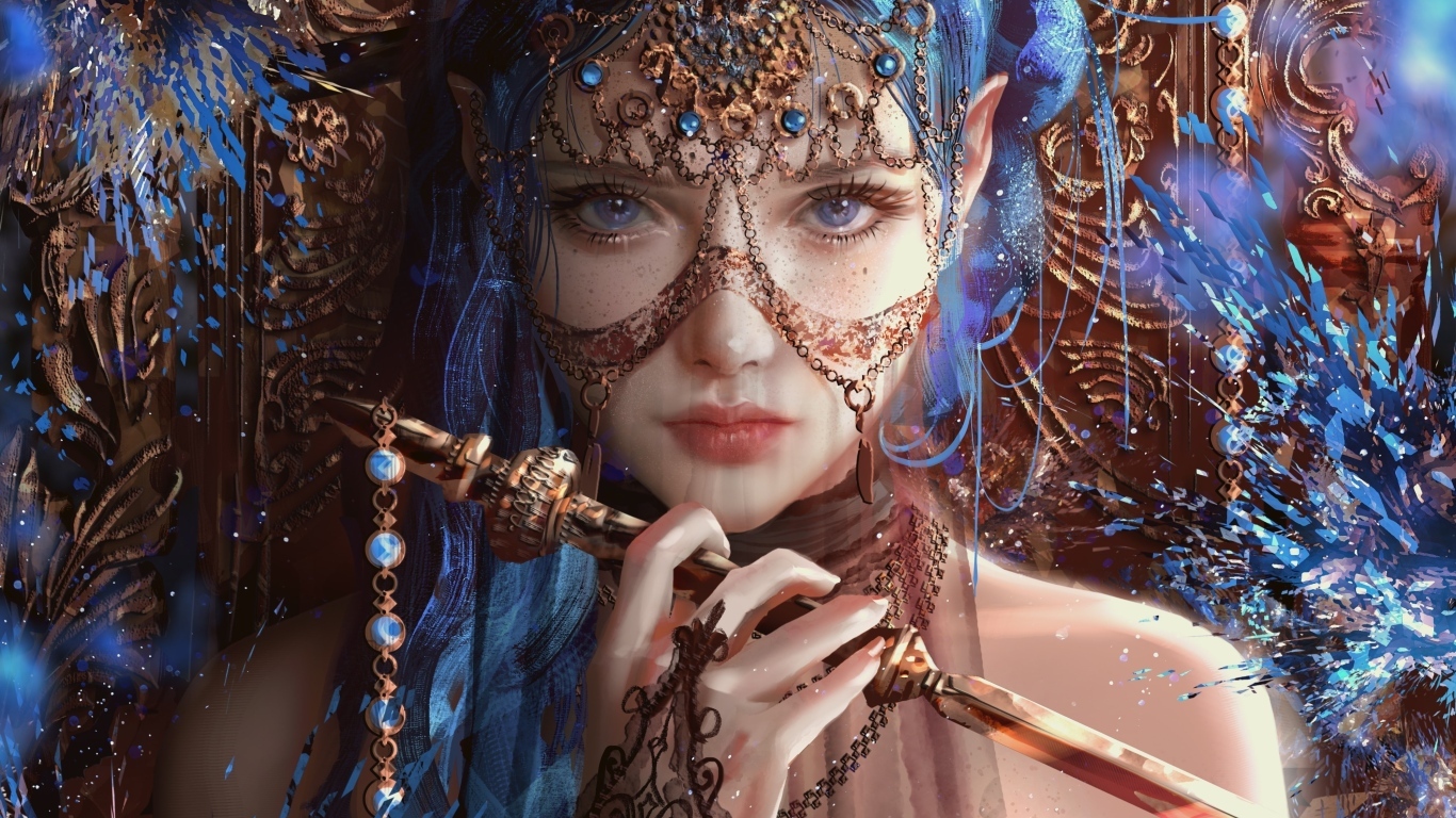 Красивая фантастическая девушка с украшениями на лице