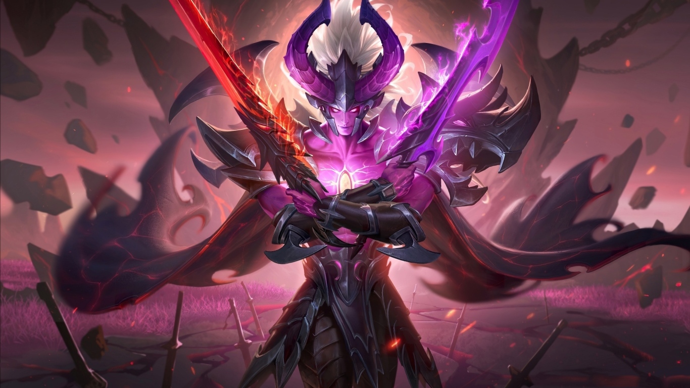 Fantasy warrior with swords