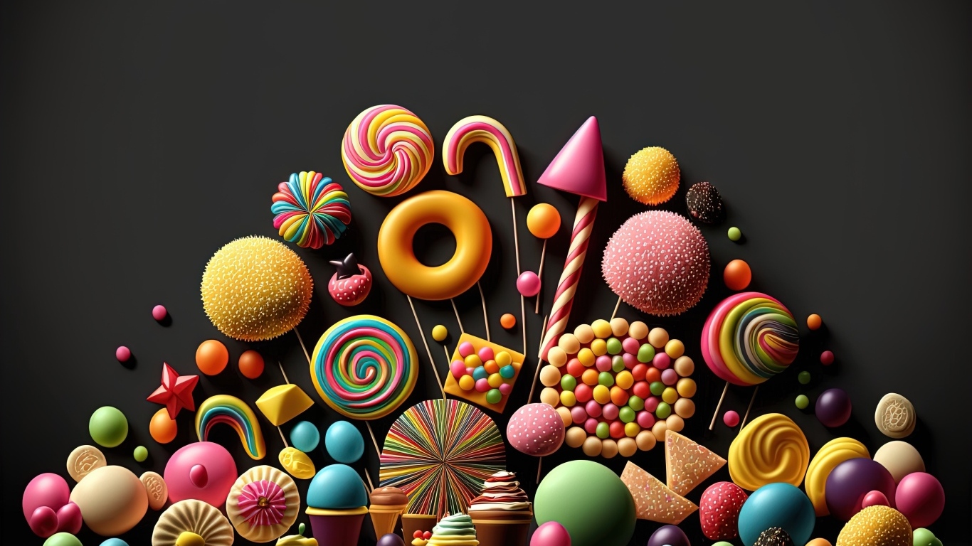 Разноцветные красивые конфеты на черном фоне