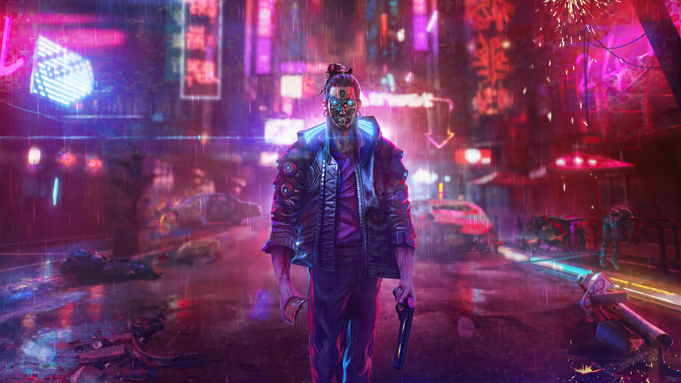 Мужчина робот из компьютерной игры Cyberpunk 2077