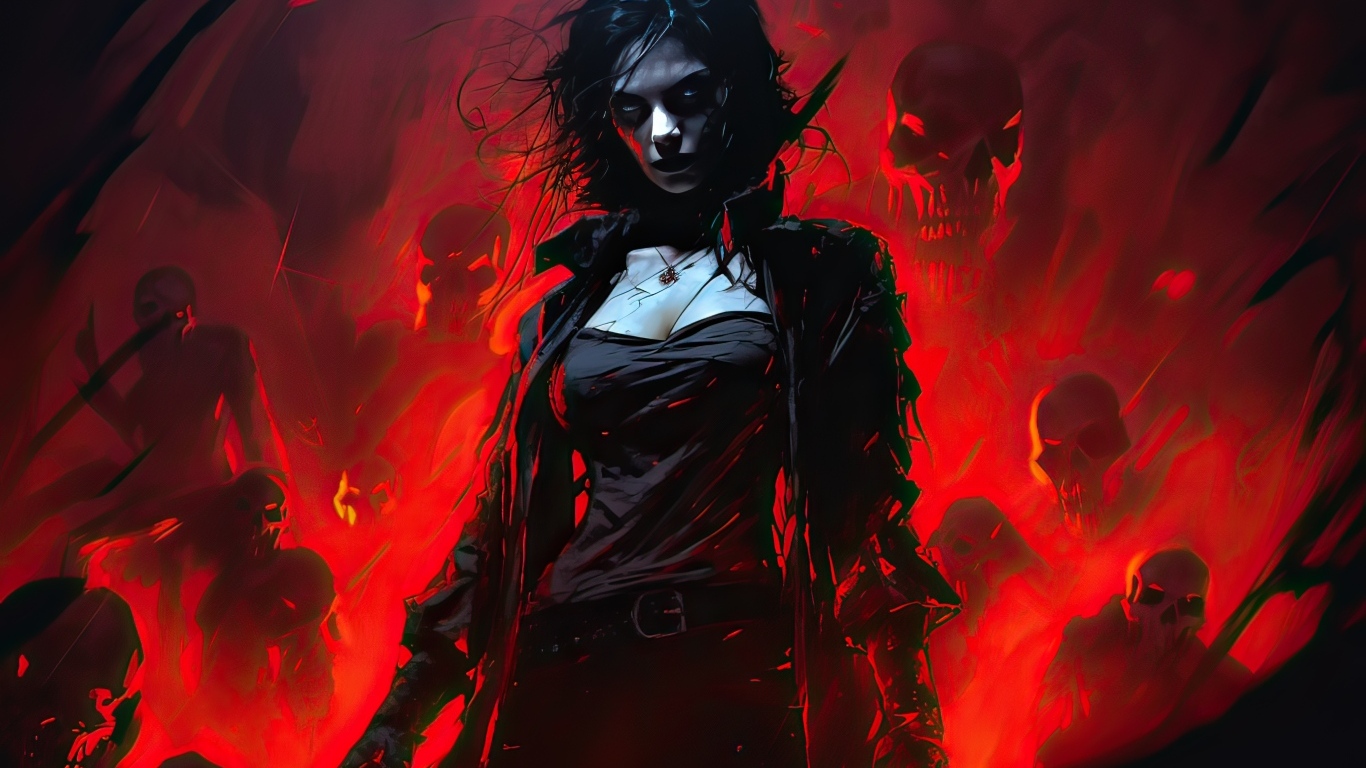 Девушка солдат сражается со скелетами