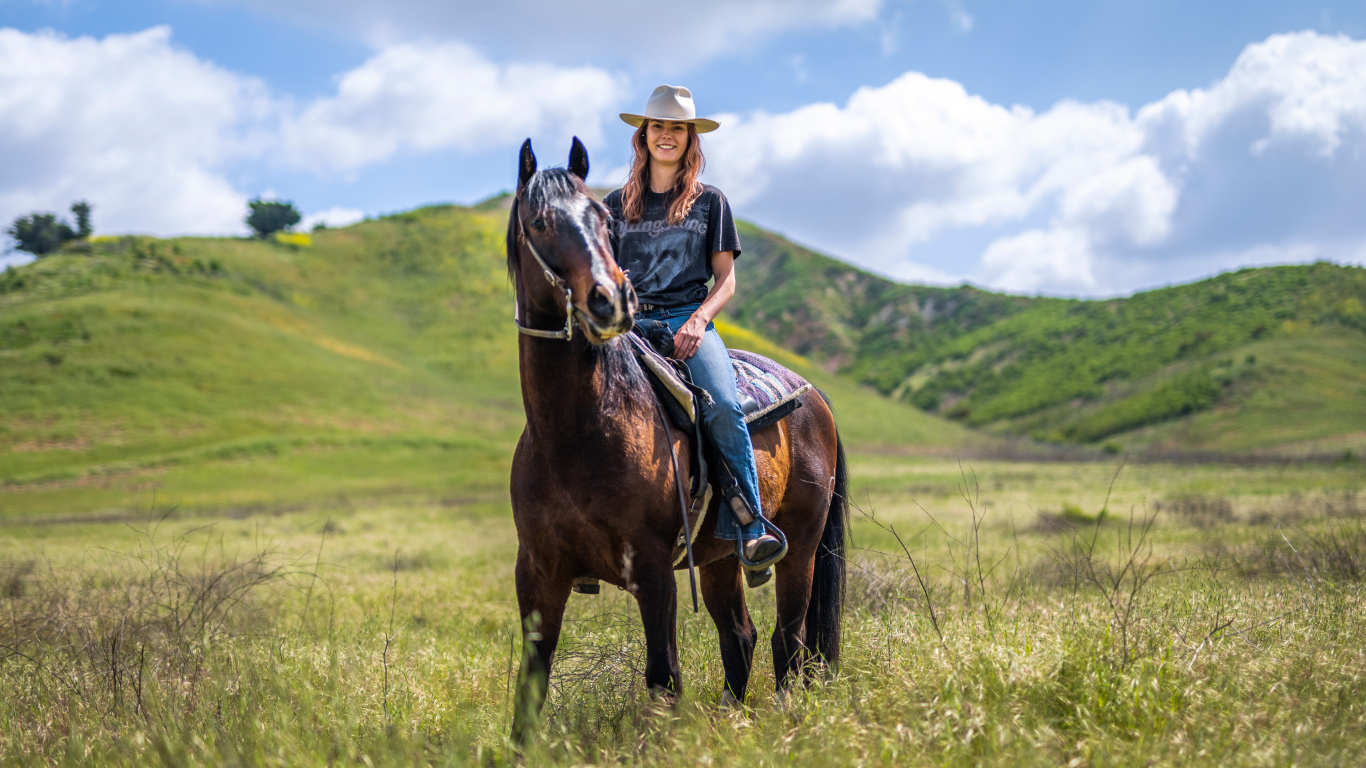 Красивая девушка сидит на большой лошади