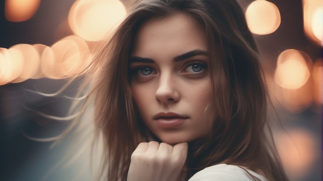 Красивая молодая голубоглазая девушка в свете фонарей