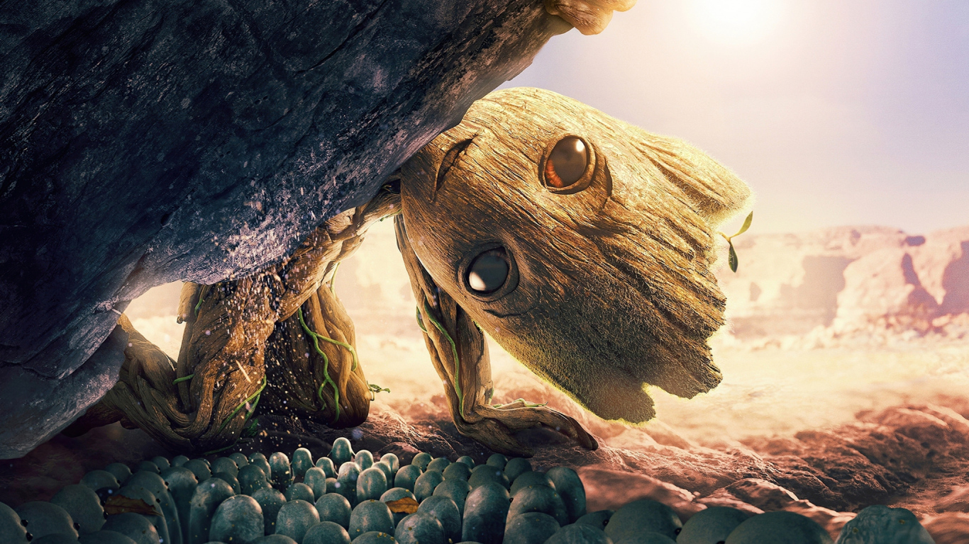 Маленький Грут у камня