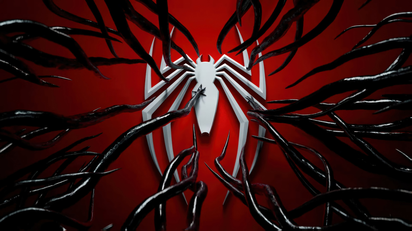 Белый логотип человека паука опутывает веном