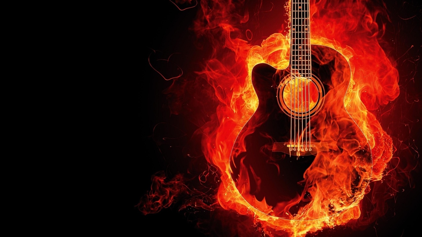 Огненная гитара на черном фоне