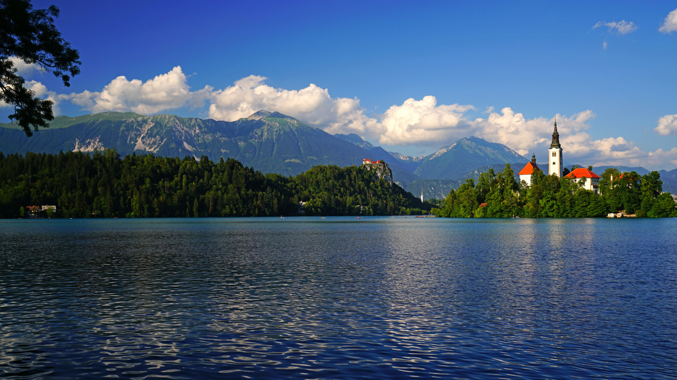 Красивый вид на озеро и покрытые зеленью горы
