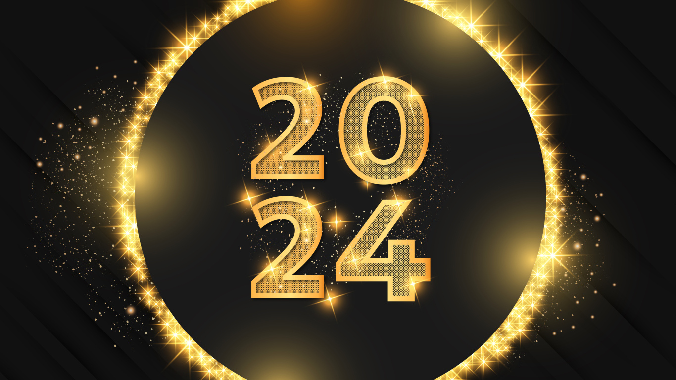 Красивый огненный шар на черном фоне на новый год 2024