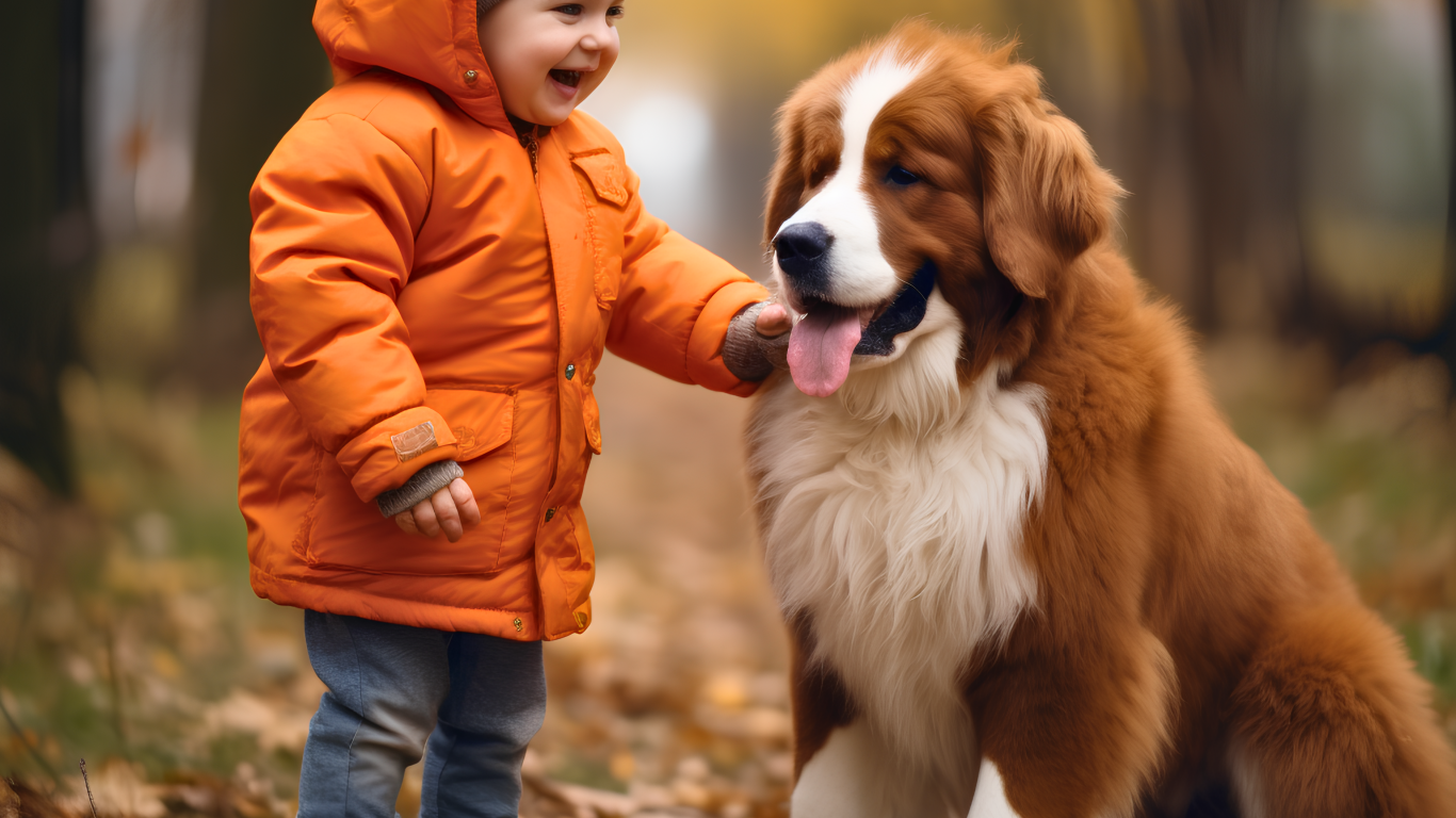 Маленькая девочка со щенком в парке осенью