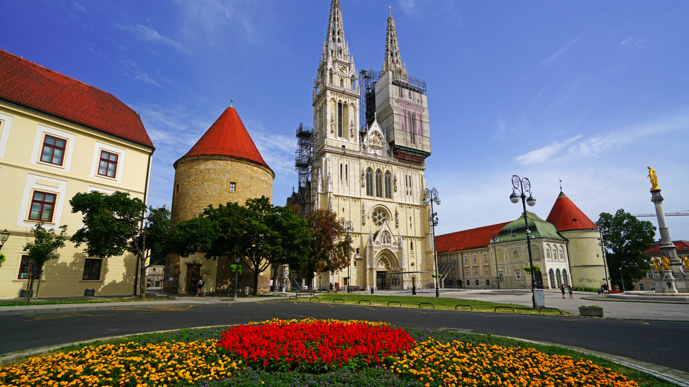 Красивый вид на Загребский собор, Хорватия