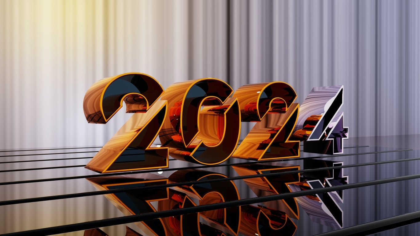 Красивые золотистые цифры 2024 на сером фоне