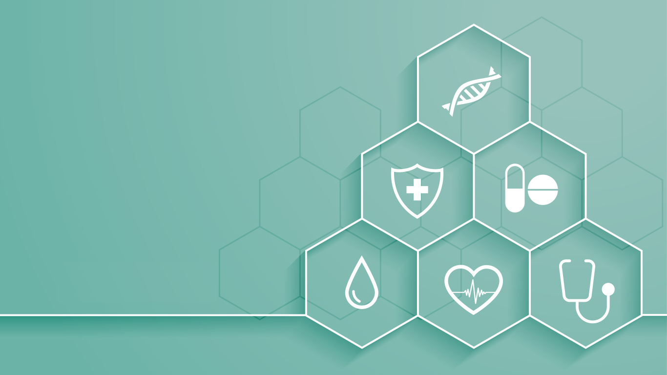 Соты с медицинскими элементами на голубом фоне