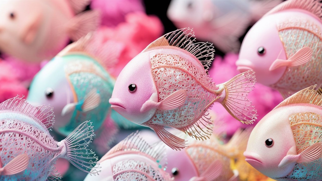 Разноцветные 3д рыбки крупным планом