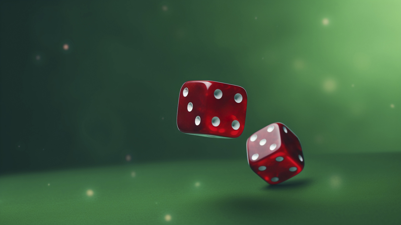 Красные 3д кубики на зеленом фоне