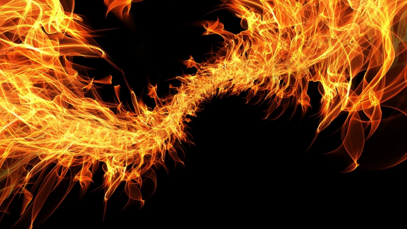 Плеть яркого огня на черном фоне