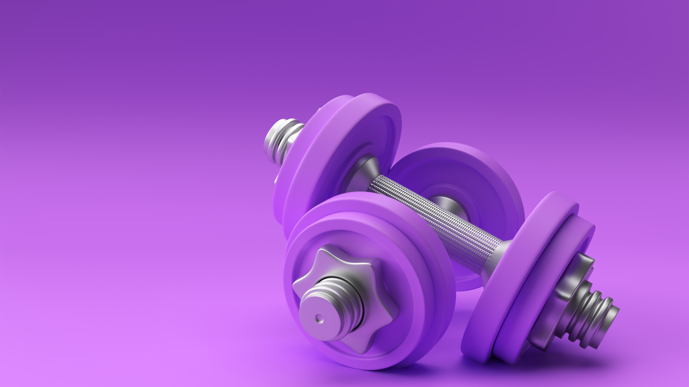 Две 3д гантели на сиреневом фоне