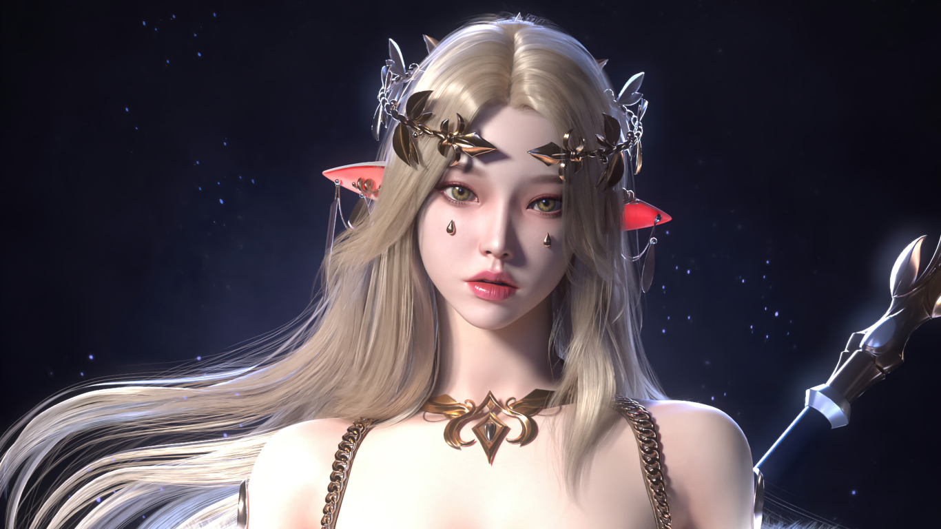 Девушка аниме эльф с украшениями на голове