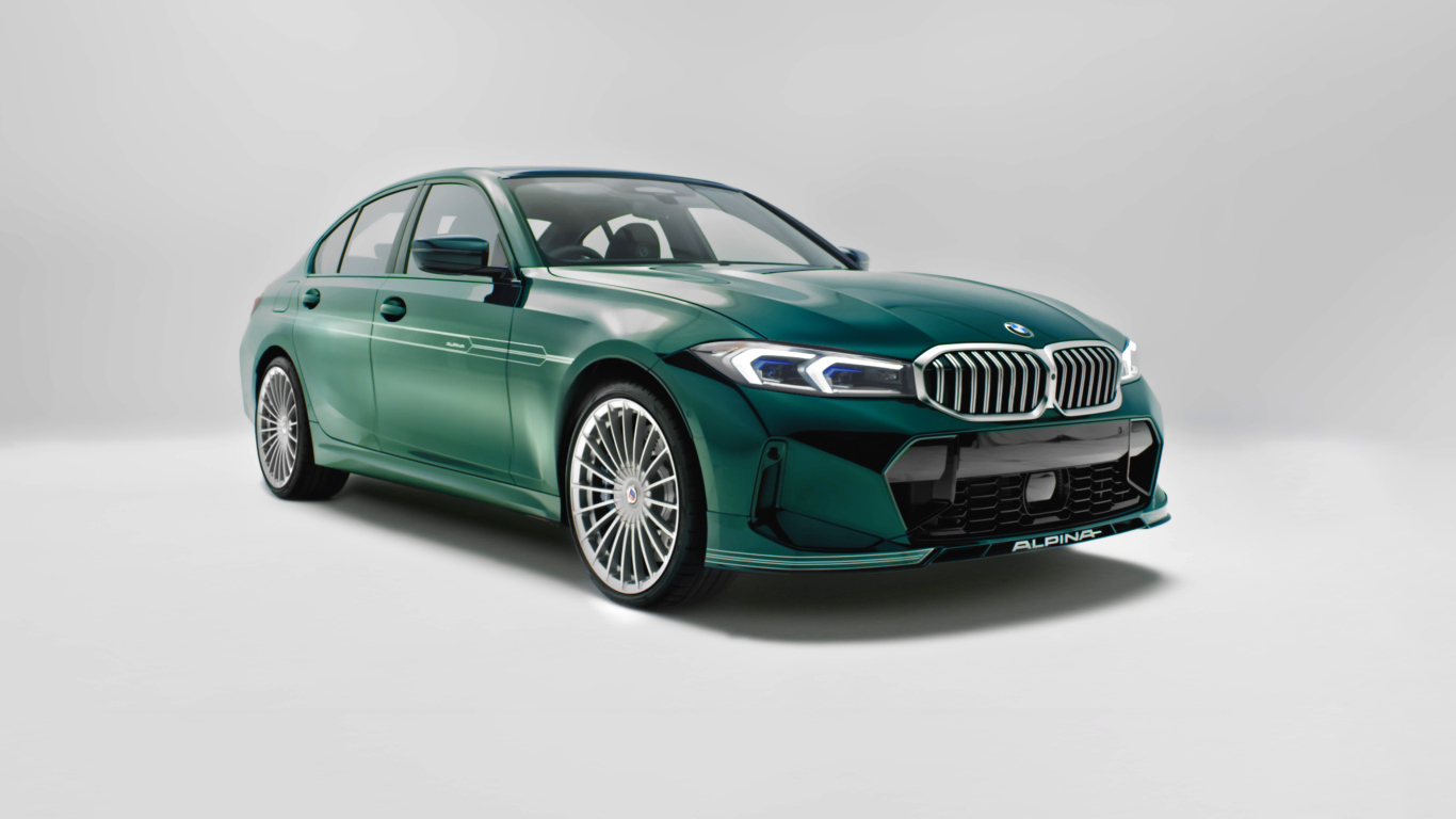 Зеленый автомобиль Alpina B3 50 Years Of BMW