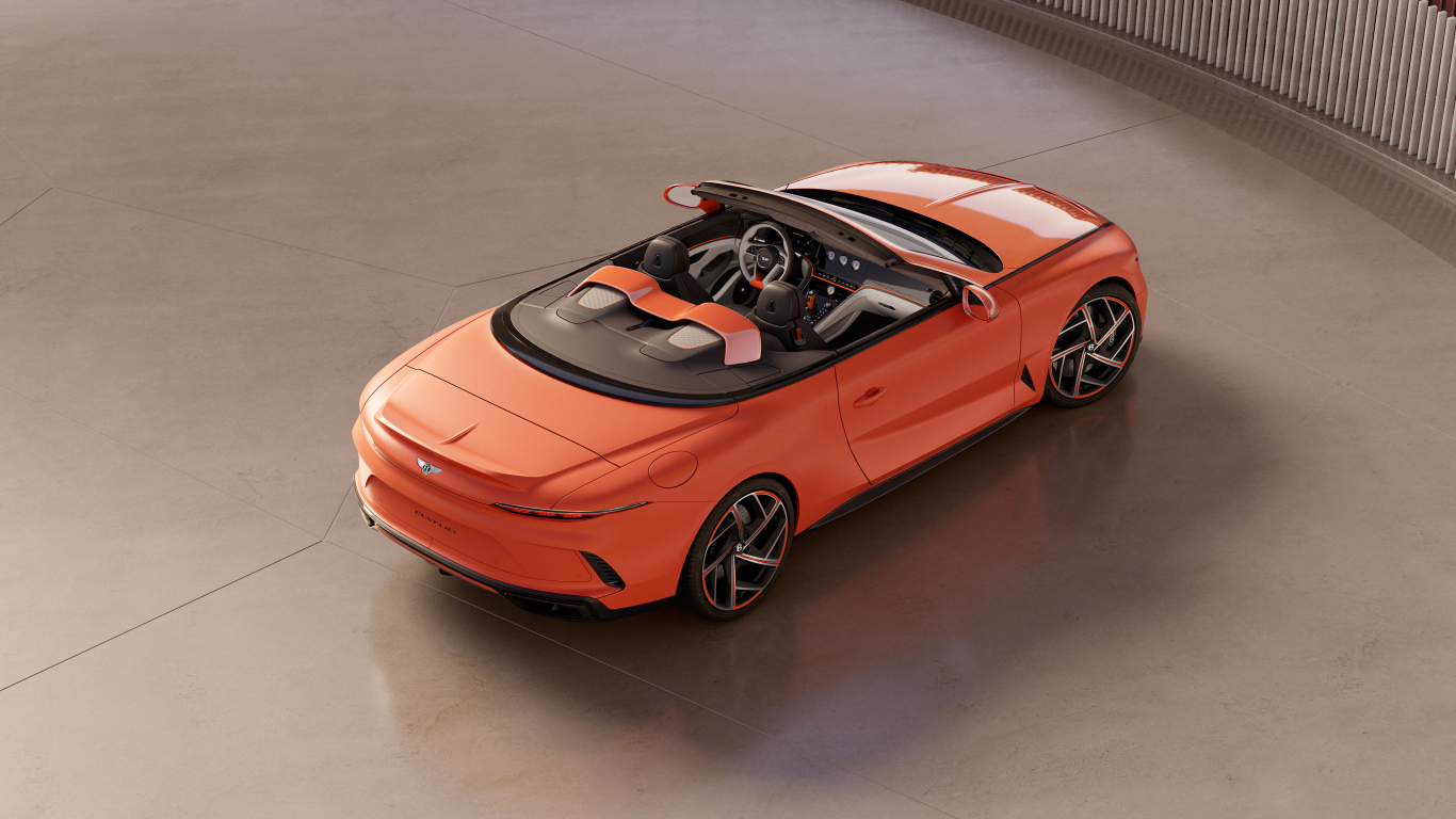 Красный автомобиль Bentley Mulliner Batur Convertible 2024 года вид сверху