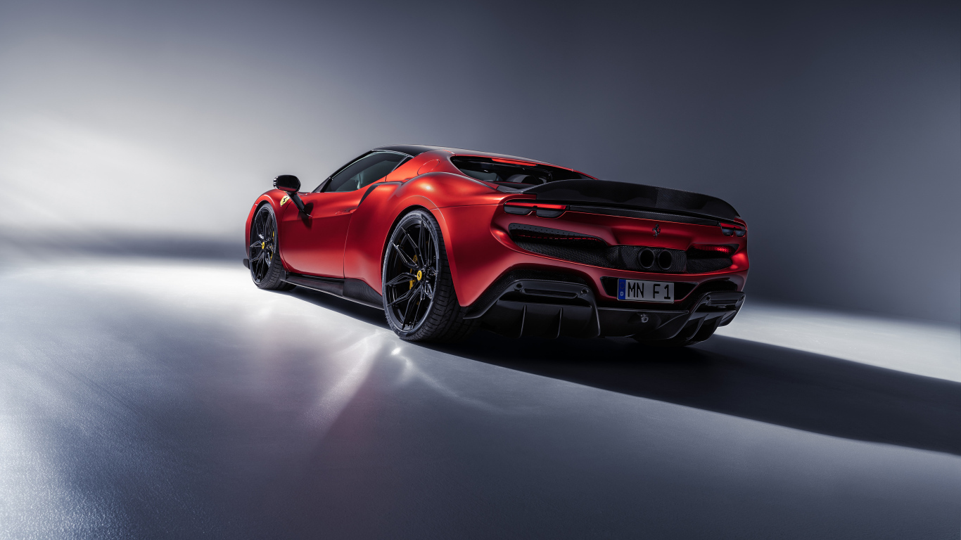 Вид сзади на красный автомобиль Novitec Ferrari 296 GTB Aero 2024 года