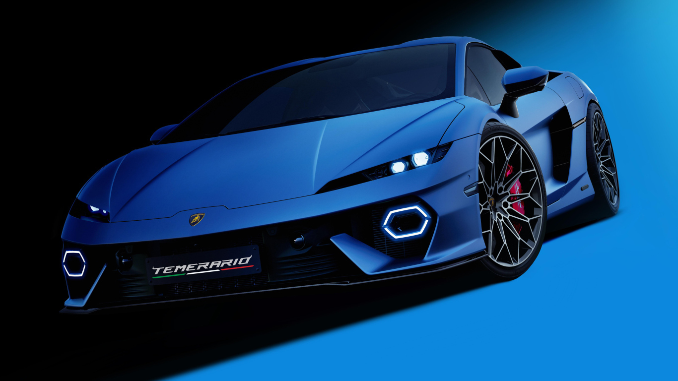 Синий автомобиль  Lamborghini Temerario 2024 года