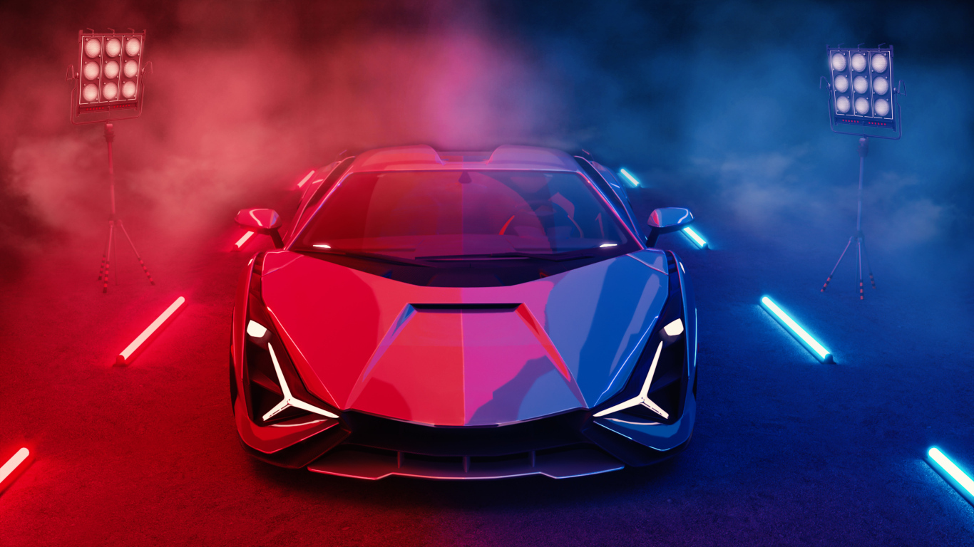 Автомобиль Lamborghini Sián FKP 37 Neon в дыму