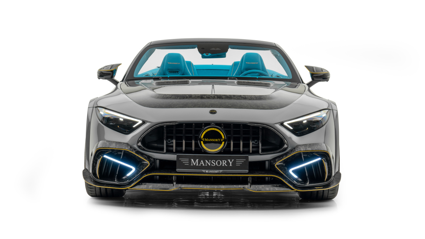 Вид спереди на черный автомобиль Mansory Mercedes-AMG SL 63 4MATIC+ Widebody