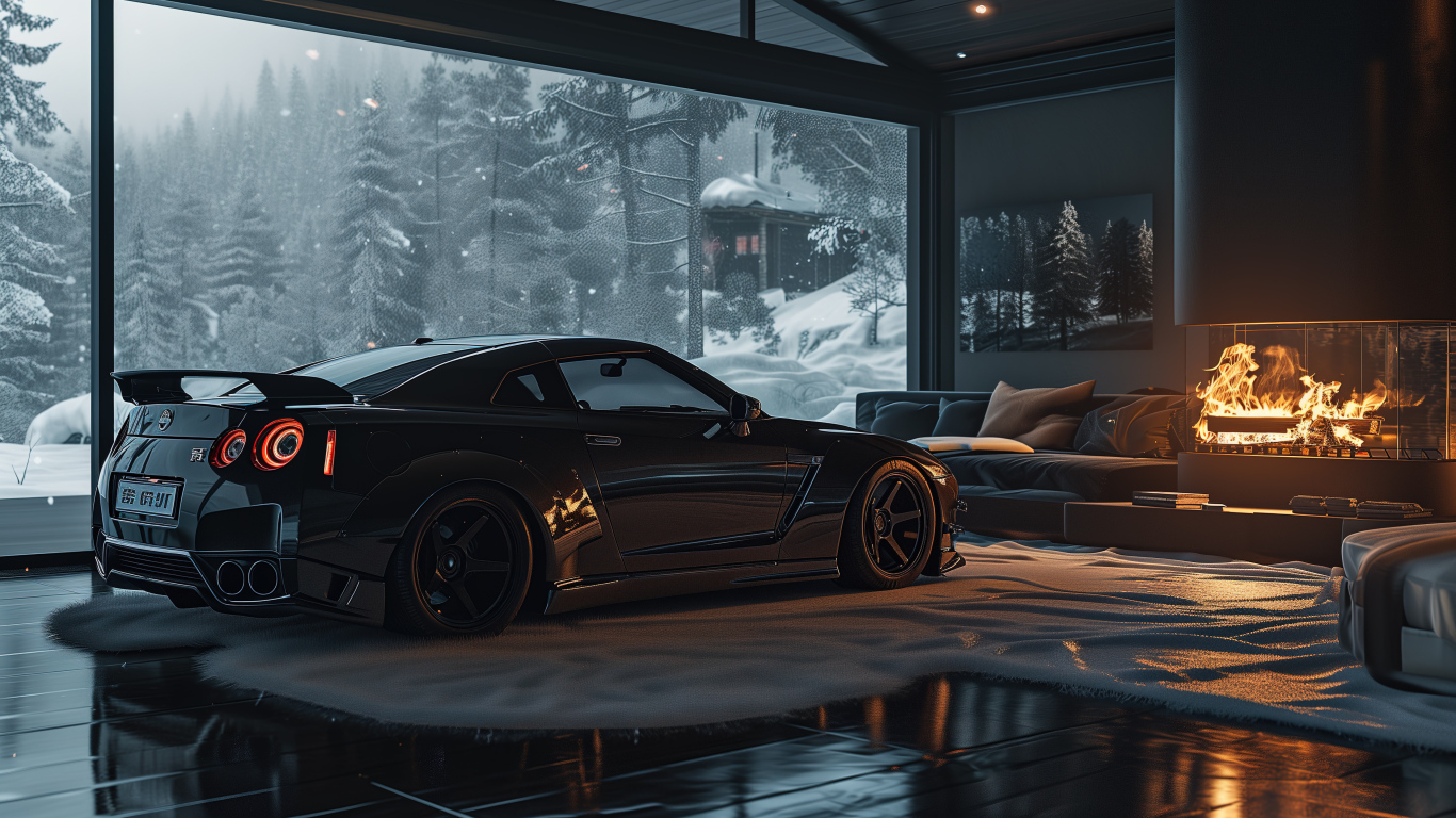 Автомобиль Nissan Skyline GT-R в комнате