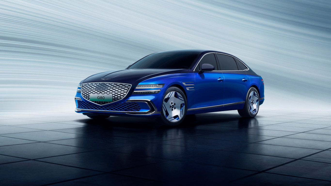 Синий автомобиль Genesis Electrified G80 2024 года