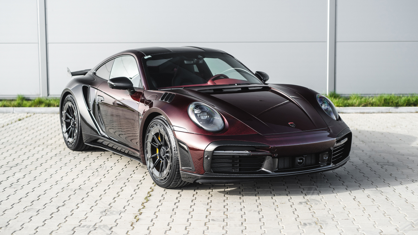 Бордовый автомобиль TopCar Porsche 911 Turbo S Stinger GTR Stealth Edition