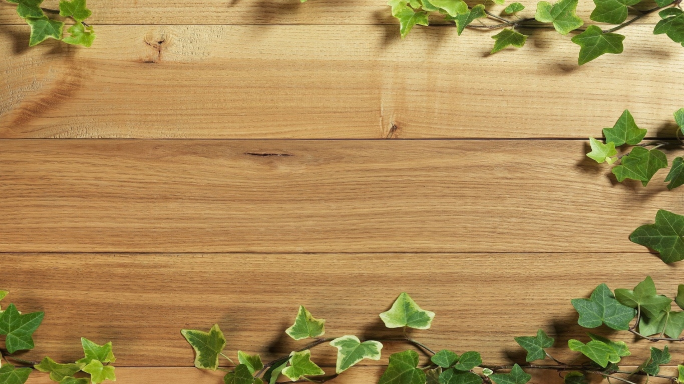 Деревянный фон с листьями плюща
