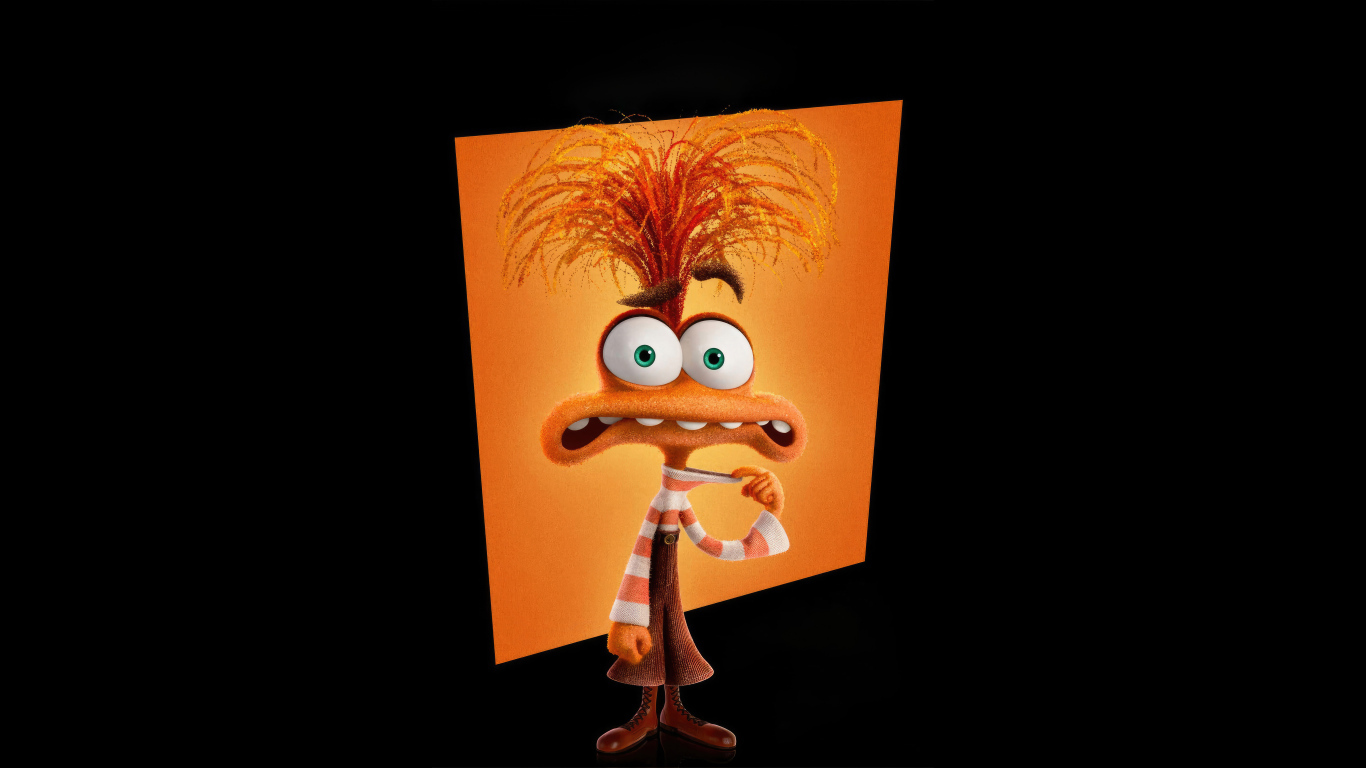 Персонаж Тревожность нового мультфильма Головоломка 2 на черном фоне, 2024