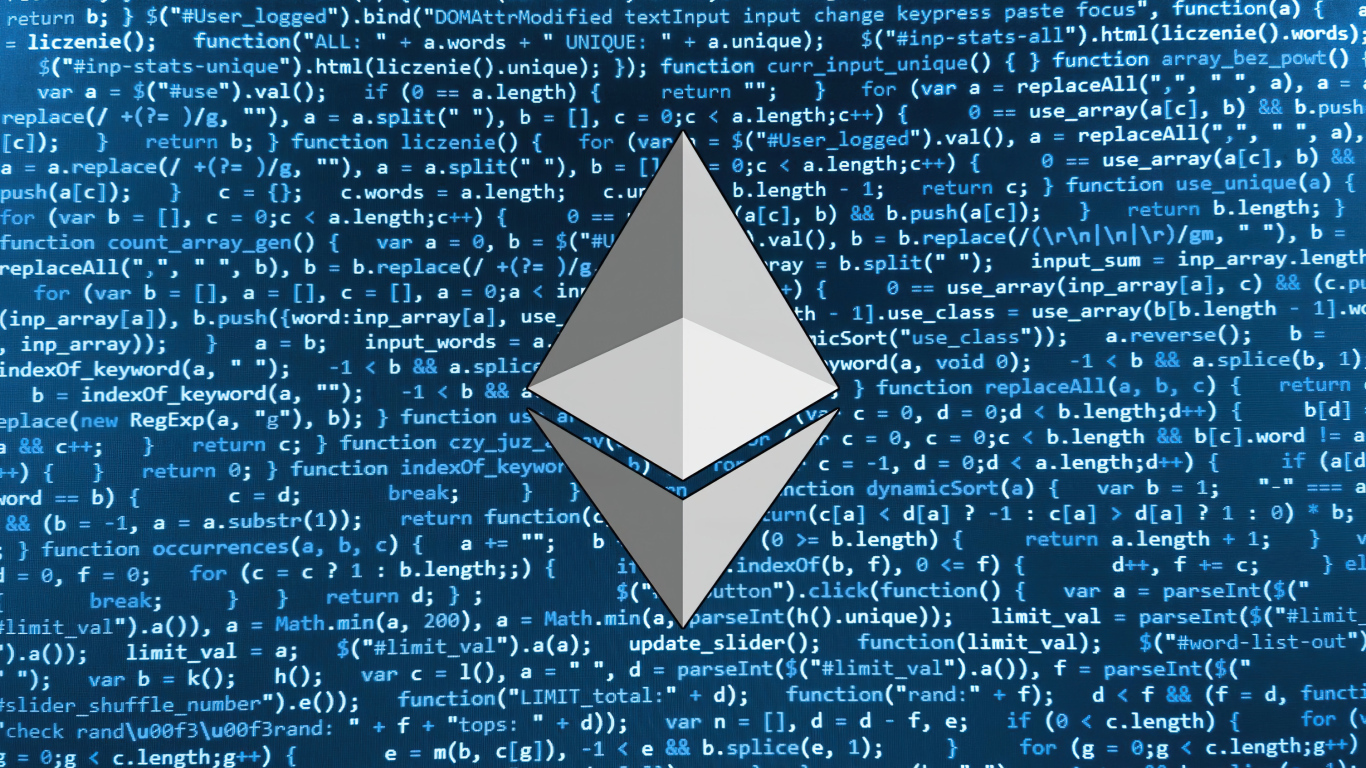 Значок ethereum на фоне числового кода