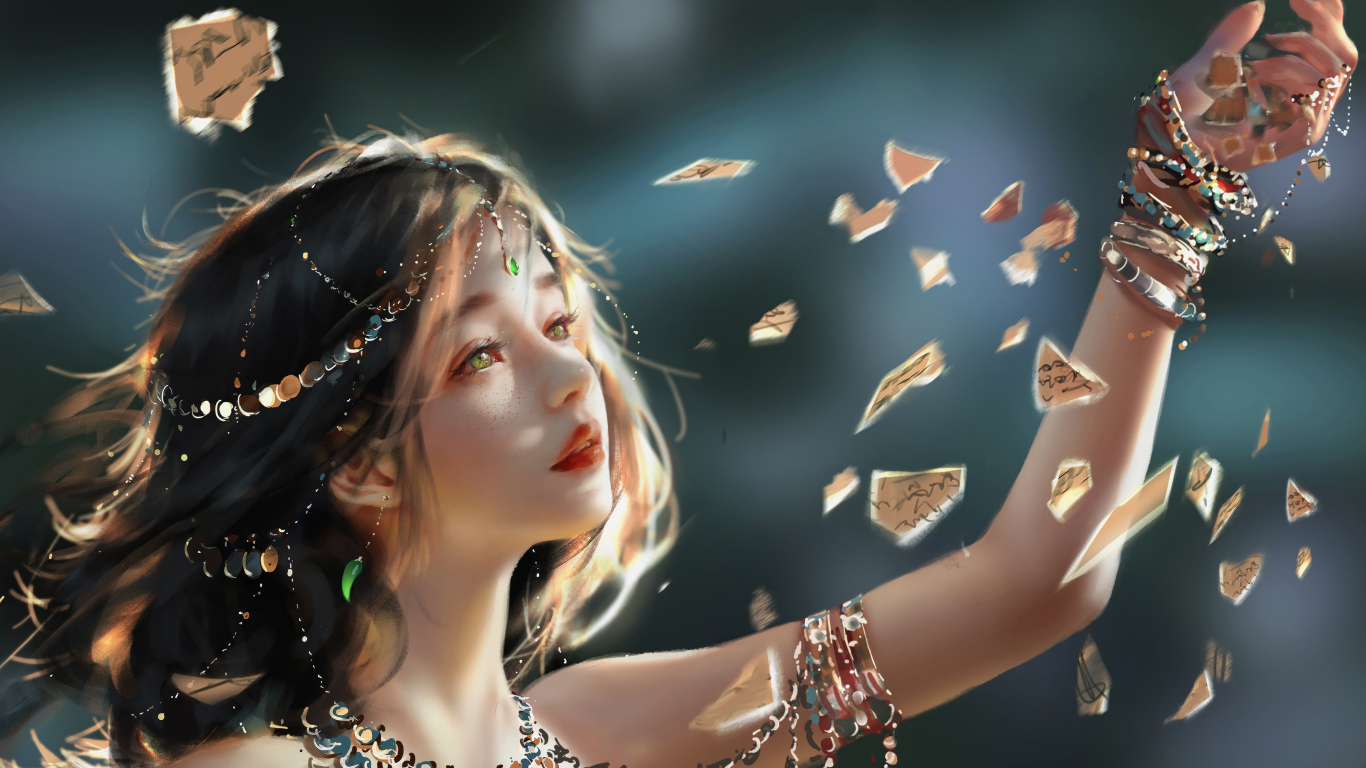 Фантастическая девушка аниме с украшениями на теле