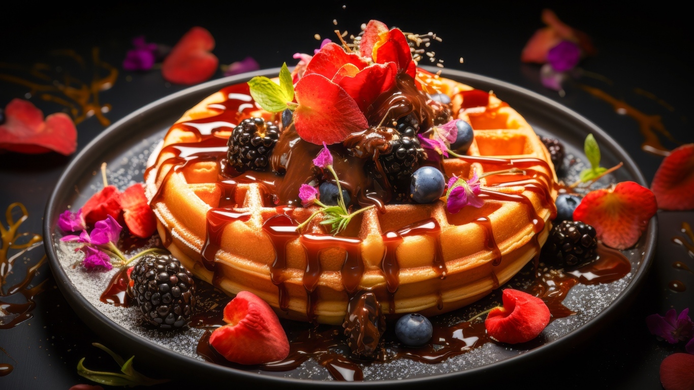 Аппетитная сладкая вафля с кремом и ягодами