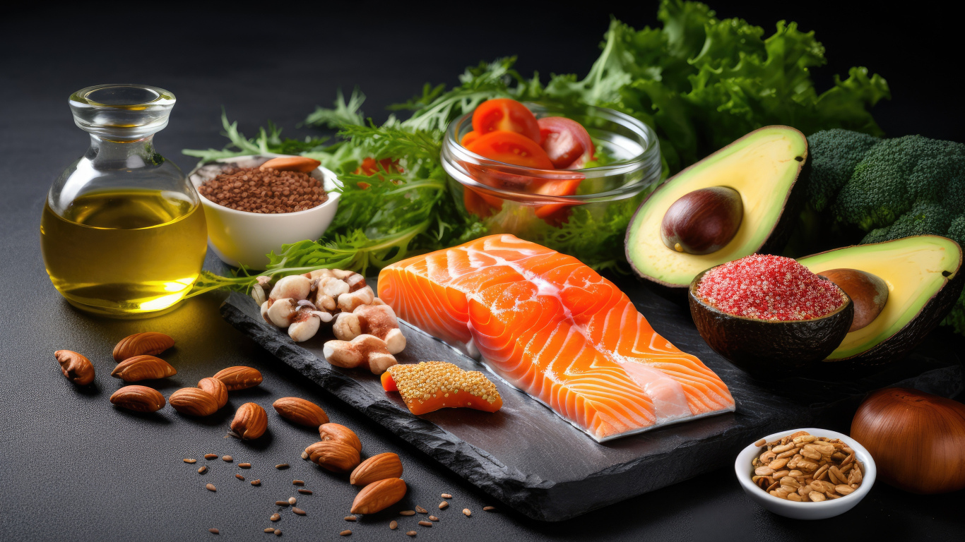 Рыба на столе с орехами и овощами