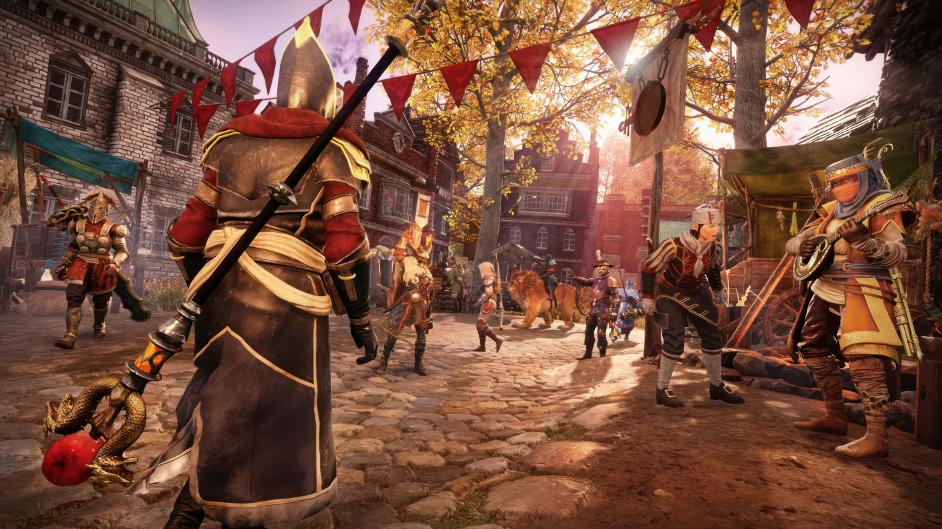 Улица города в компьютерной игре New World: Aeternum, 2024