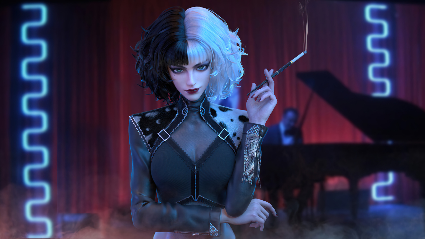 Персонаж Круэлла с сигаретой в руке