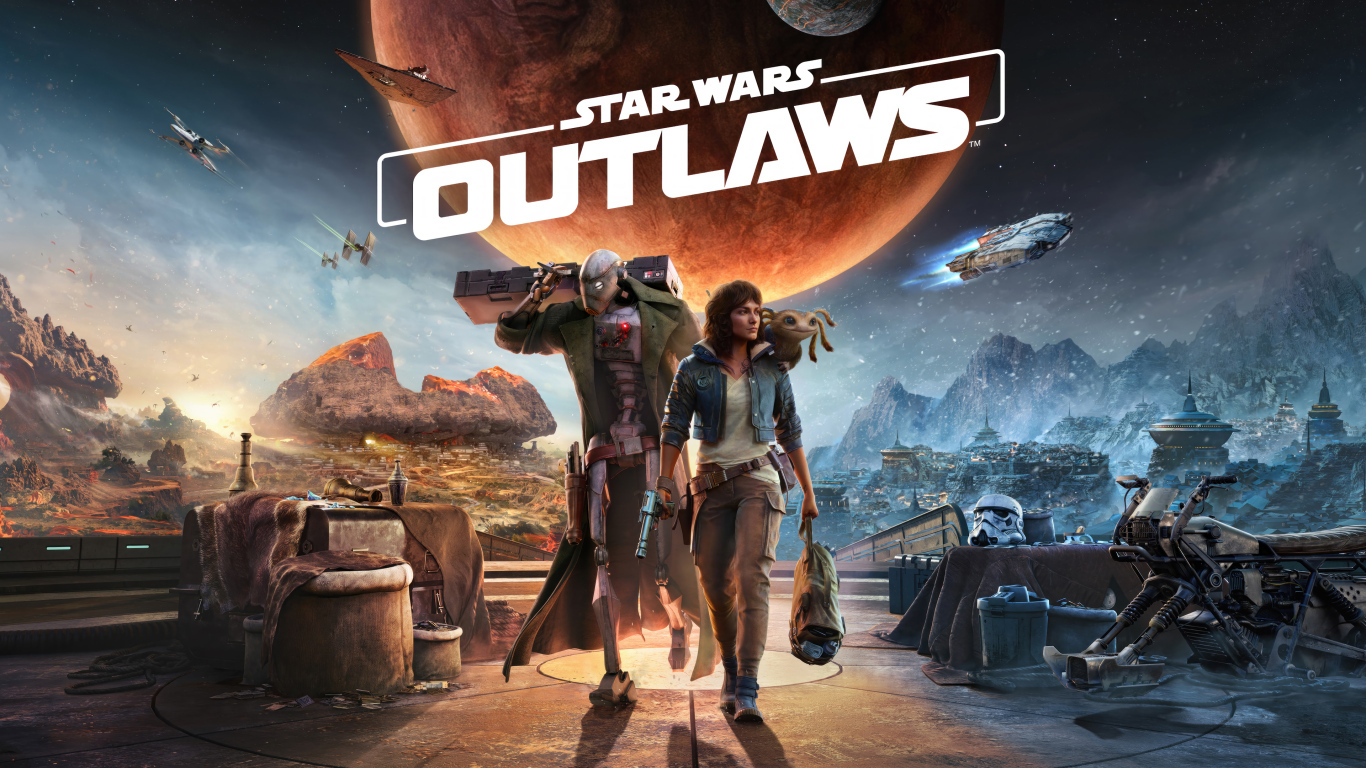 Два персонажа компьютерной игры Star Wars Outlaws, 2024