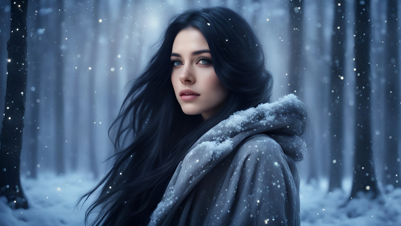 Красивая темноволосая девушка в лесу