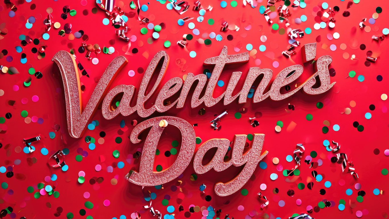 Яркая открытка на красном фоне на день Святого Валентина