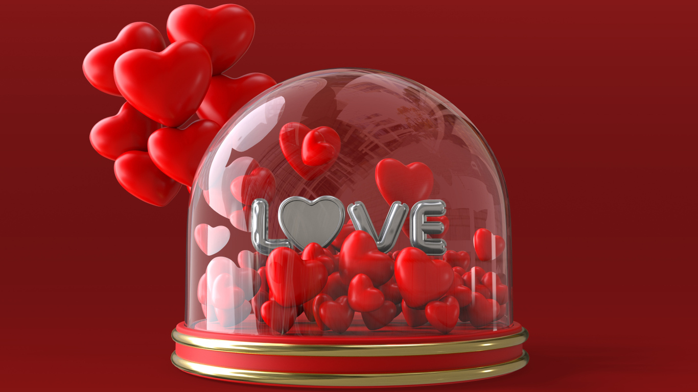 Коробка с красными сердечками на красном фоне