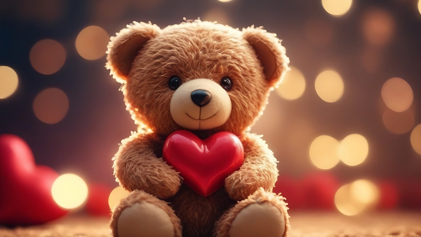 Милый игрушечный медвежонок с красным сердцем