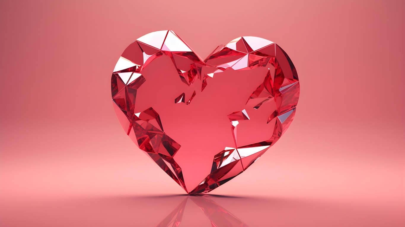 Стеклянное разбитое сердце на розовом фоне