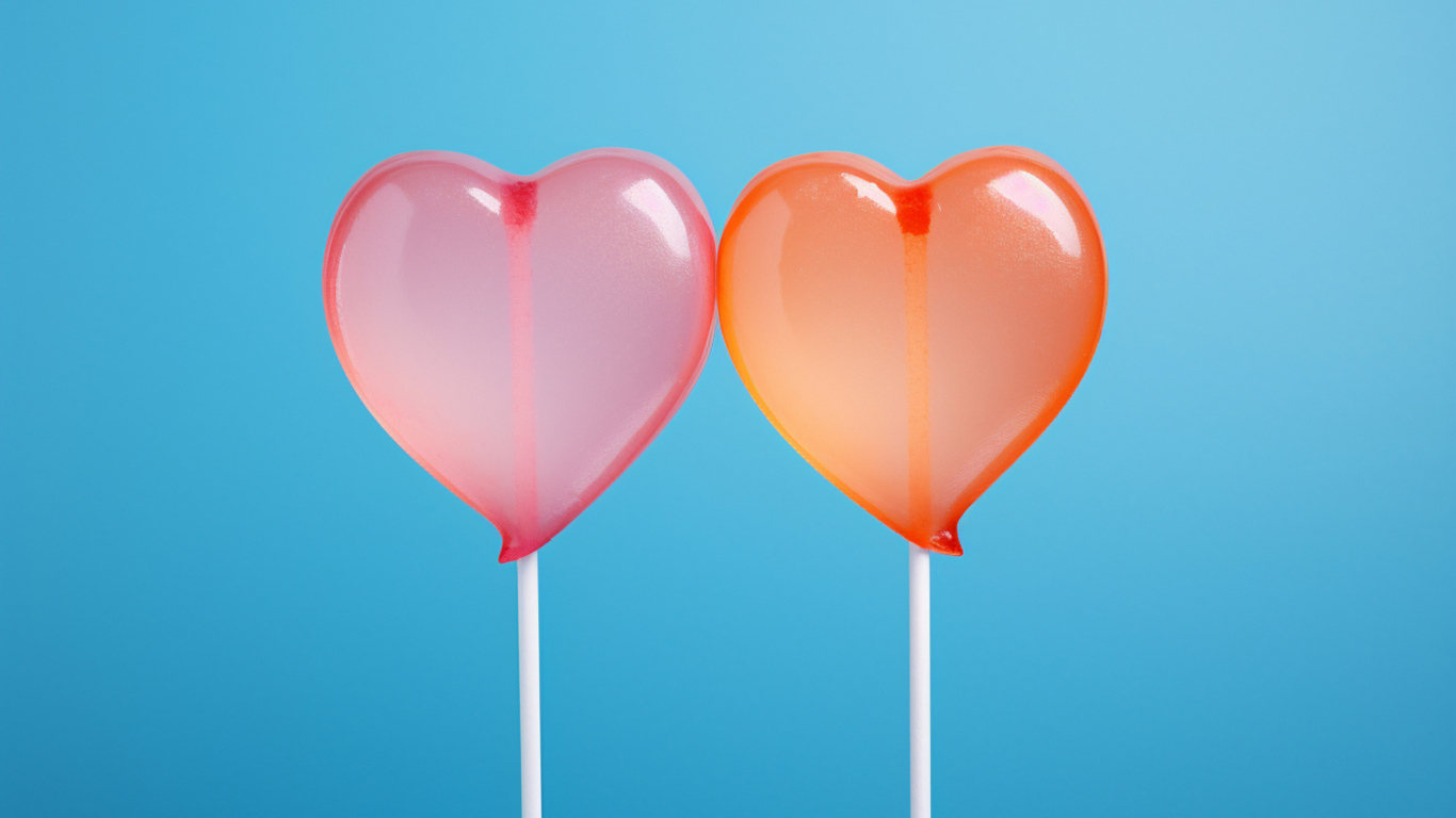 Два сердца на палочке на голубом фоне