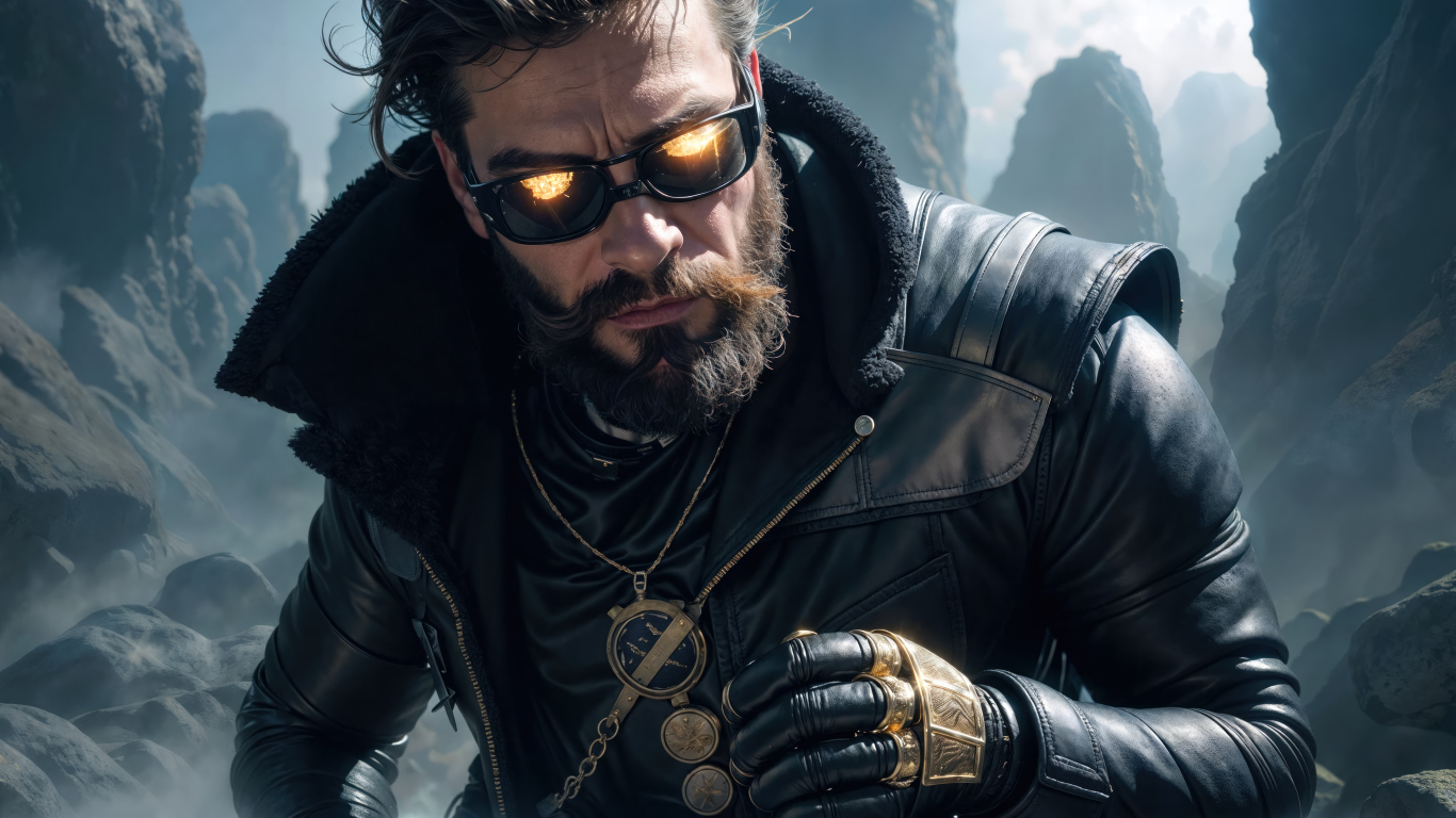 Мужчина в черной кожаной куртке и в очках