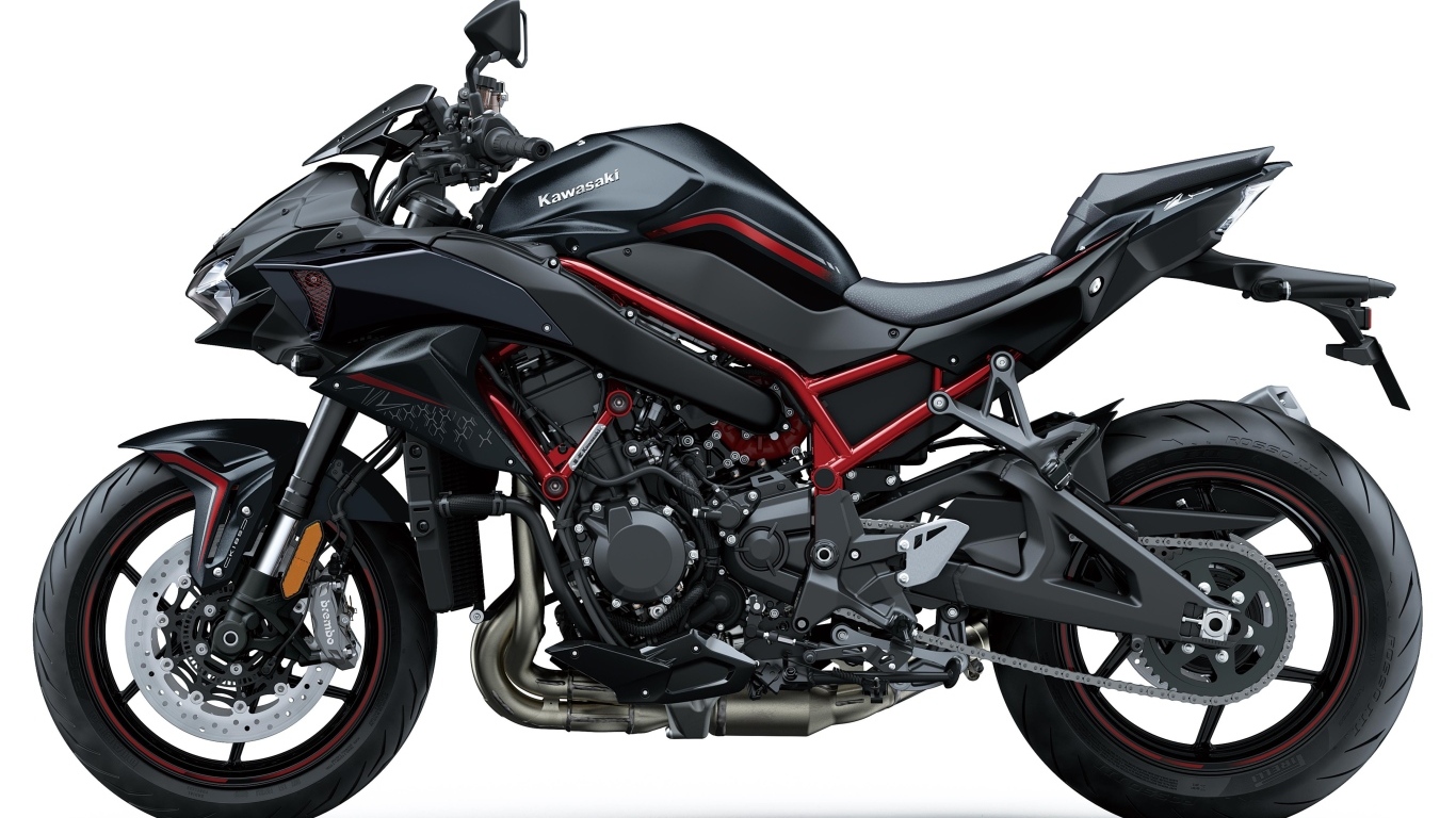Мотоцикл Kawasaki z h2 вид сбоку на белом фоне