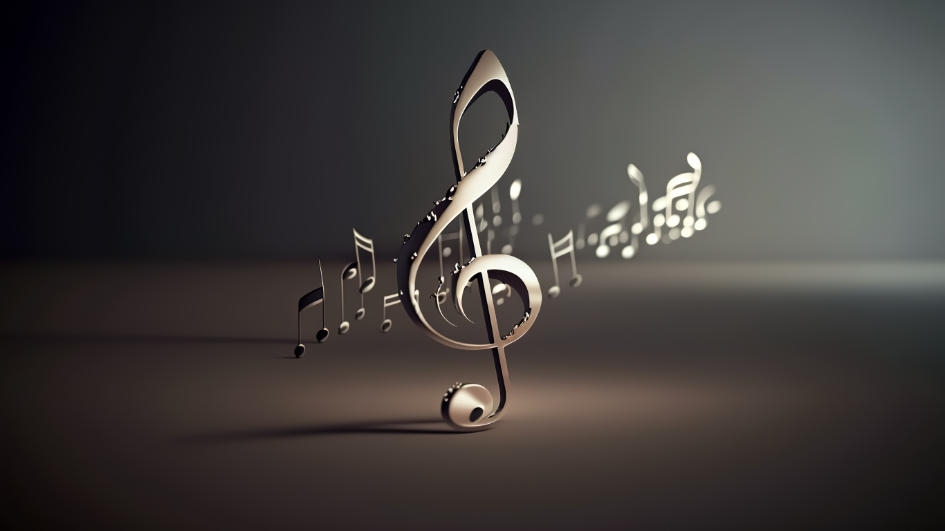 Металлические 3д ноты на сером фоне